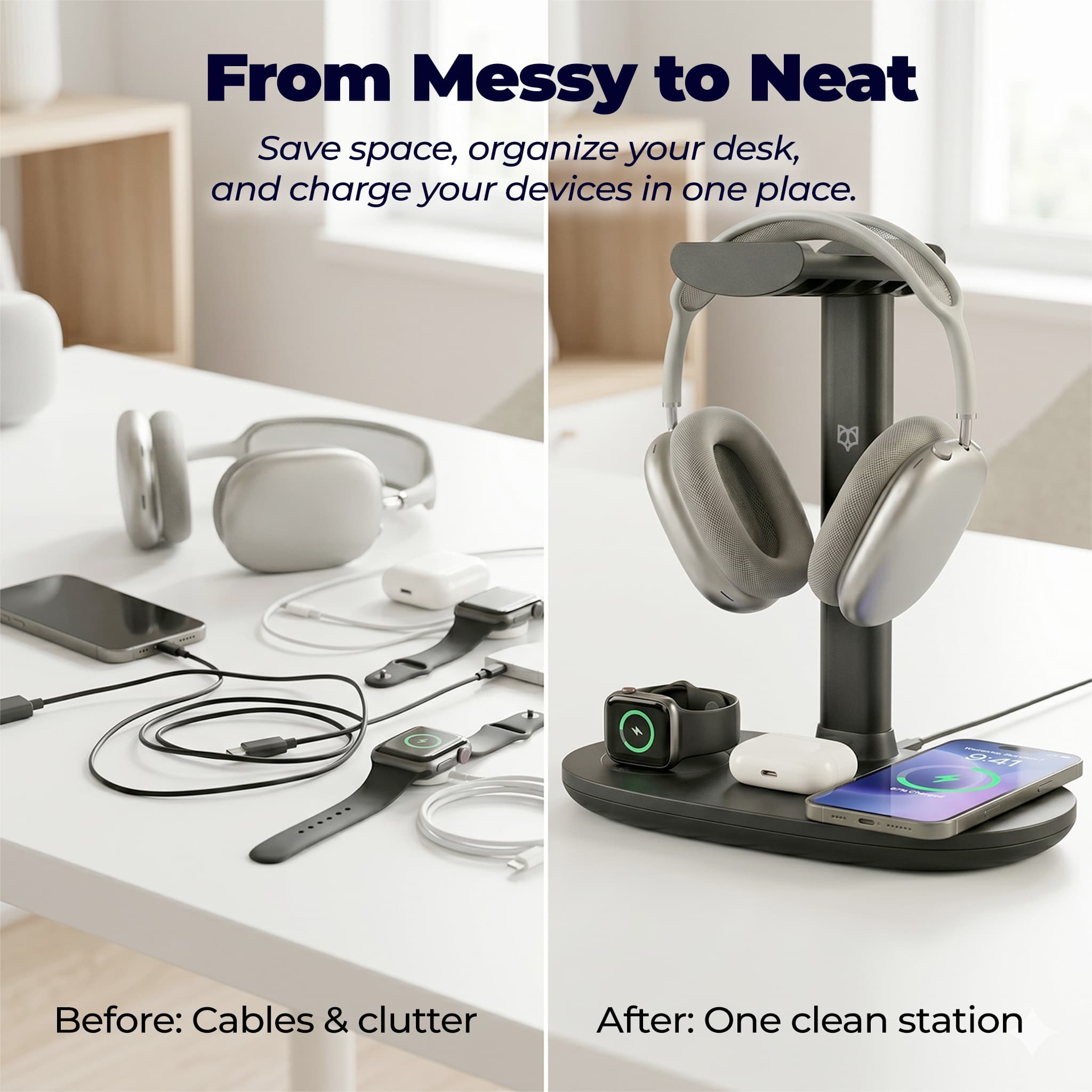 All 4 devices charging simultaneously on the BeFox station
